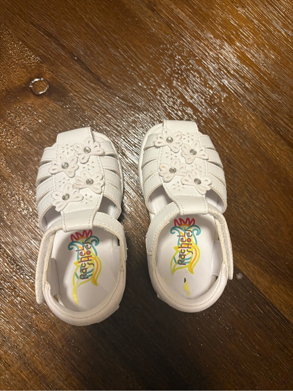Rachel White Floral Toddler Sandals with Hook-and-Loop Strap